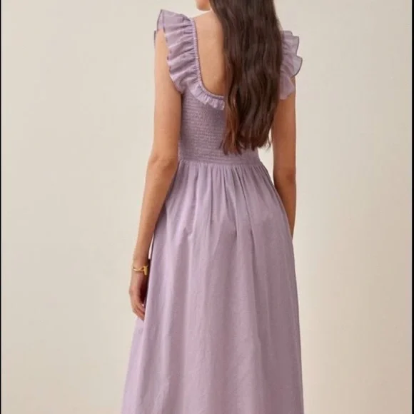 REFORMATION Noreen Smocked Ruffle Dress Midi - Picture 3 of 12